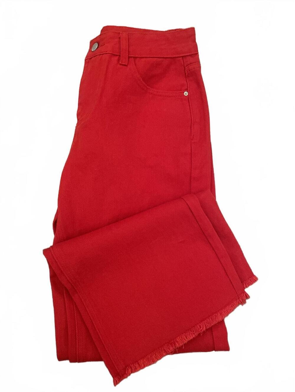 Cider Wide Leg Jeans Women's Medium Frayed Hem Red Cotton - Picture 7 of 9